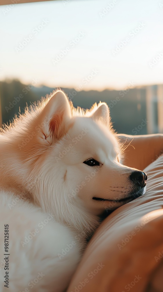 a cute Samoyed on the couch a cute Samoyed on the couch