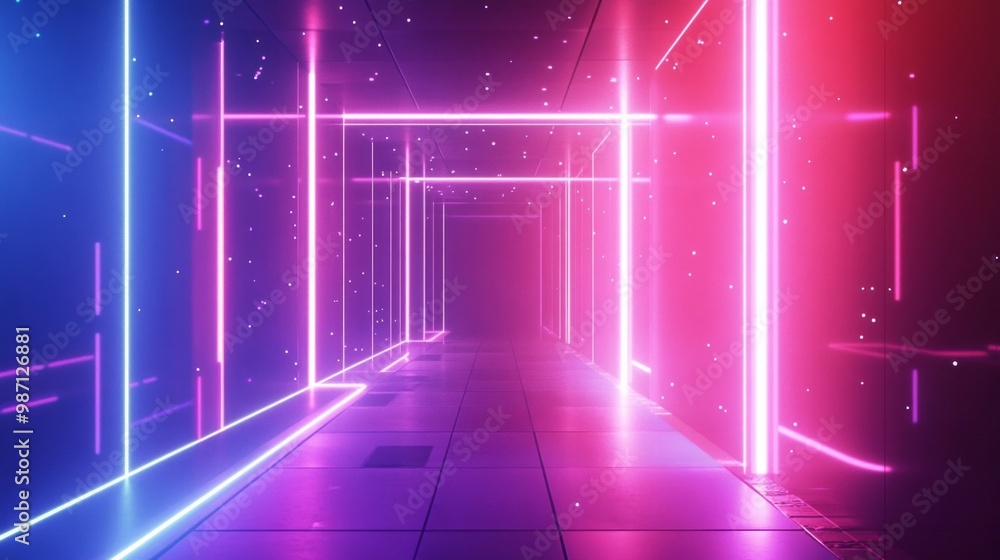 Fototapeta premium A neon colored tunnel with a pink and blue glow