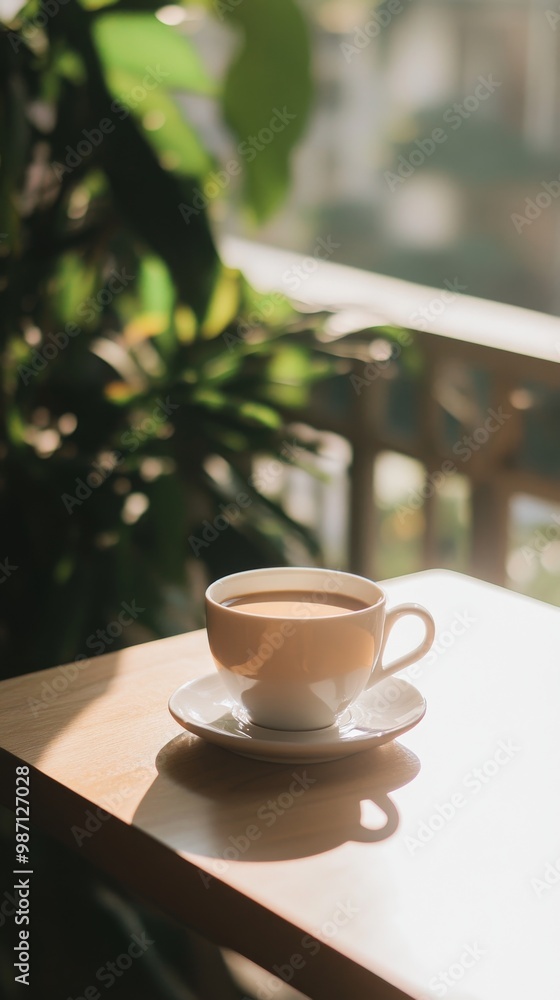 a cup of coffee on a table in golden hour a cup of coffee on a table in golden hour