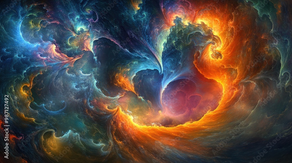 Mystical night sky featuring colorful clouds and soft Mystical night sky featuring colorful clouds and soft