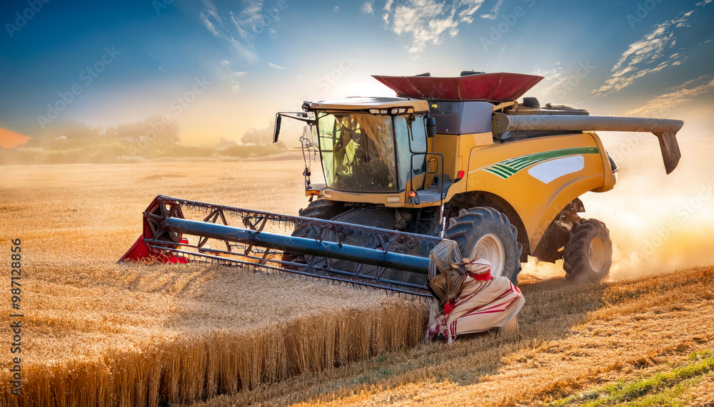 Obraz premium close view of modern combine harvester in action