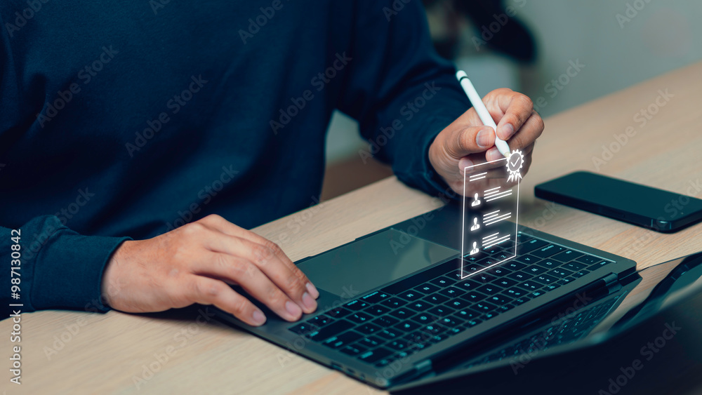 Employee team selection, businessman process Teamwork Strategy, HR management concept, administration of human resources within an organization, focusing on recruitment, training, conflict resolution.