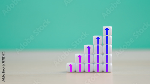 Obraz na płótnie Business achievement goal, Ladder career path for business growth success process concept.Hand arranging stacking as step stair with arrow up. w salonie