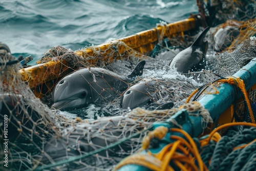 ai generative dolphins caught in fishing nets