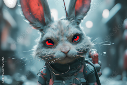 Digital illustration of rabbit monster scene, A monster character design, monster futuristic pose. Concept art science fiction creepy alien character, Generative AI