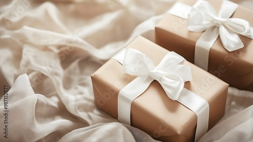 Elegant Gifts with White Ribbons and Copy Space for Messages