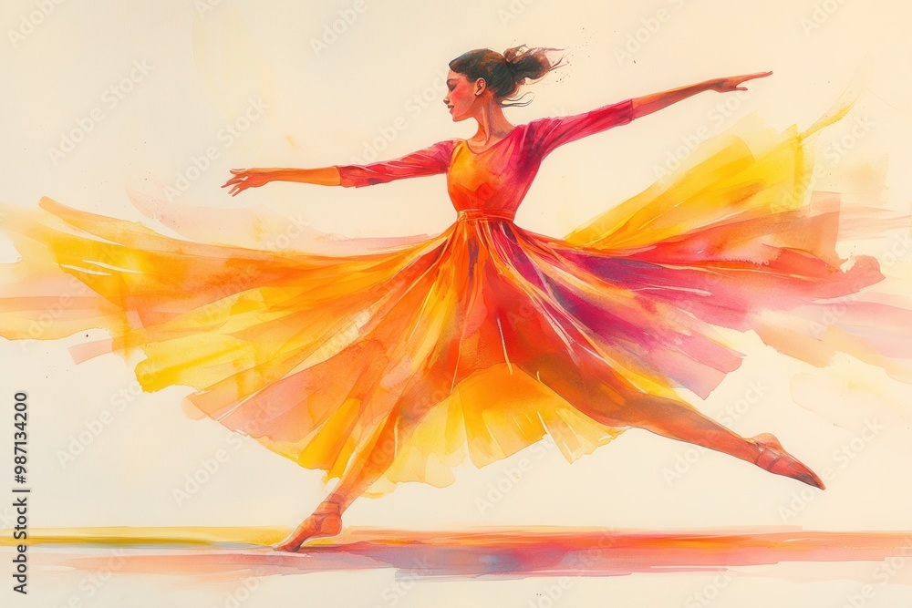 Fluid Stress Relief: Elegant Dance of Joy in Watercolor Style