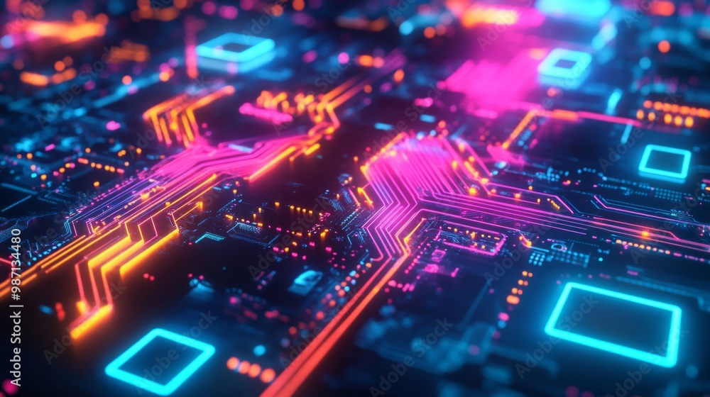 background 2d picture, futuristic style, blue, pink, yellow neon color, AI Generative background 2d picture, futuristic style, blue, pink, yellow neon color, AI Generative