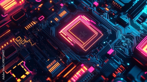 background 2d picture, futuristic style, blue, pink, yellow neon color, AI Generative