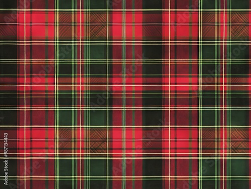 2408 6.A vintage-inspired plaid tartan Christmas seamless pattern, featuring rich red, green, and black colors. The traditional tartan design is perfect for holiday shirts, bags, or tablecloths,