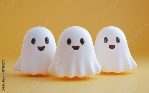 Three Happy Ghosts on a Yellow Background photo