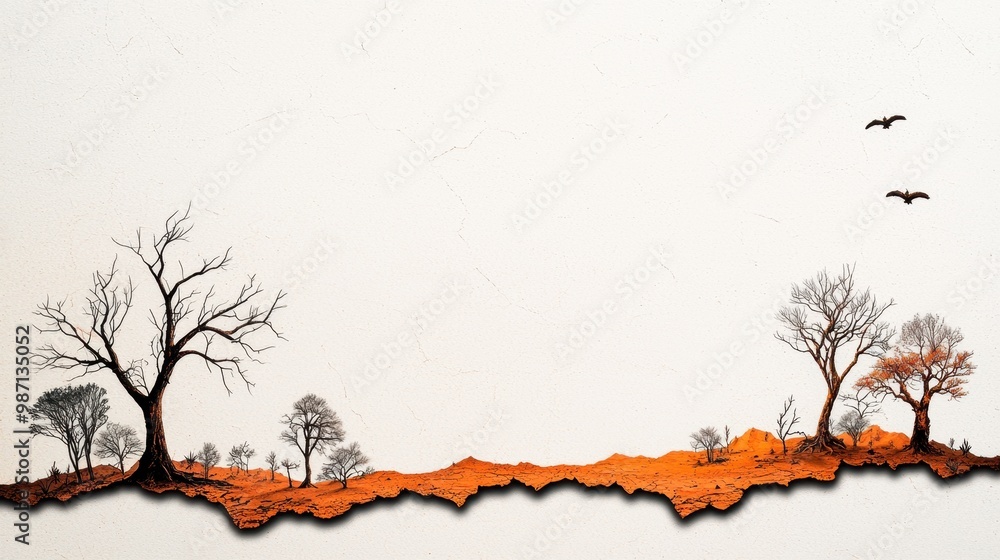 Obraz premium Dying Forest: Watercolor Illustration of Deforestation and Environmental Decay with Copy Space for Text