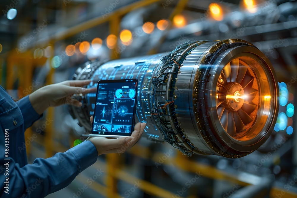 Obraz premium Futuristic Aerospace Technology Design with Advanced Digital Interfaces for Engineering and Innovation