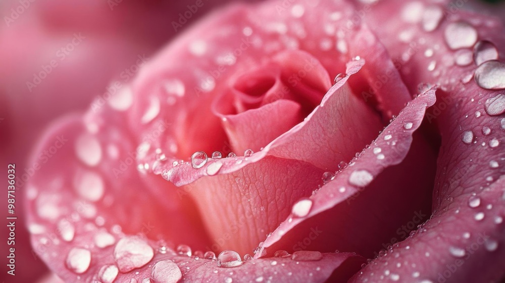 A beautiful pink rose adorned with dew drops, showcasing its delicate petals and vibrant color, perfect for nature-themed projects. A beautiful pink rose adorned with dew drops, showcasing its delicate petals and vibrant color, perfect for nature-themed projects.