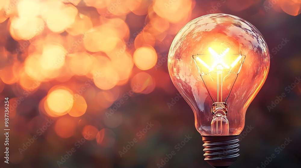 An illuminated light bulb shines brightly against a dreamy bokeh background. An illuminated light bulb shines brightly against a dreamy bokeh background.