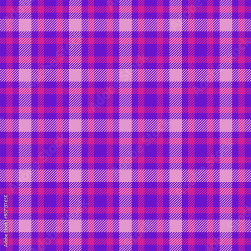 Tape seamless pattern tartan, fuzzy plaid background vector. Conceptual textile fabric texture check in pink and violet colors.