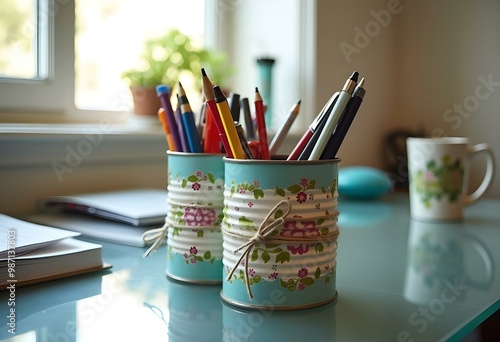 DIY Desk Organizer Repurposed Cans for Pencils Crayons and School Supplies