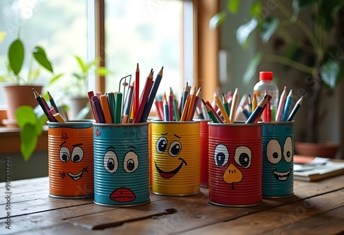 DIY Desk Organizer Repurposed Cans for Pencils Crayons and School Supplies