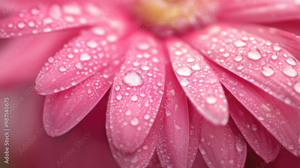 Fototapeta premium A close-up of vibrant pink petals, with intricate details and soft dewdrops glistening in the natural light.