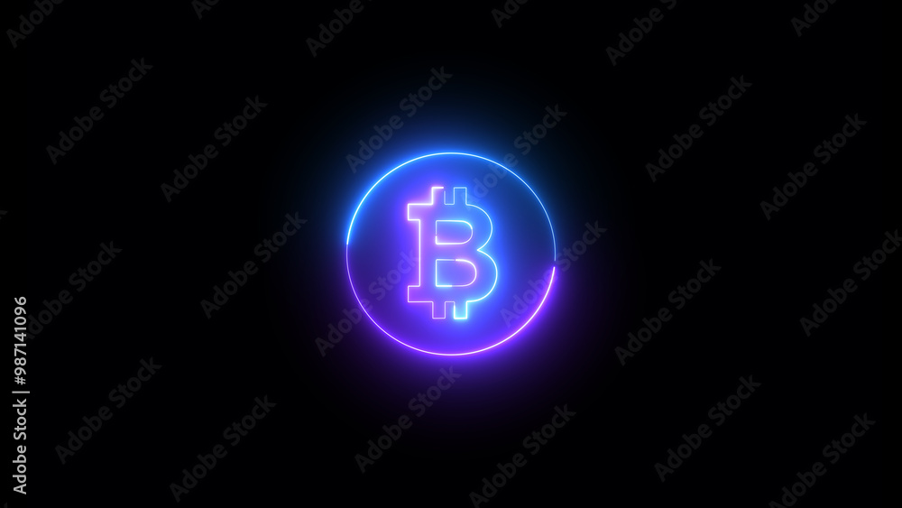 Glowing Bitcoin icon in flat style. Blockchain illustration on black background. Cryptocurrency business concept. Glowing Bitcoin icon in flat style. Blockchain illustration on black background. Cryptocurrency business concept.