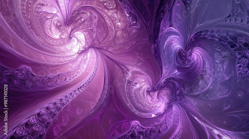 A complex abstract fractal pattern in deep purples, featuring flowing lines and intricate details against a contrasting background. photo