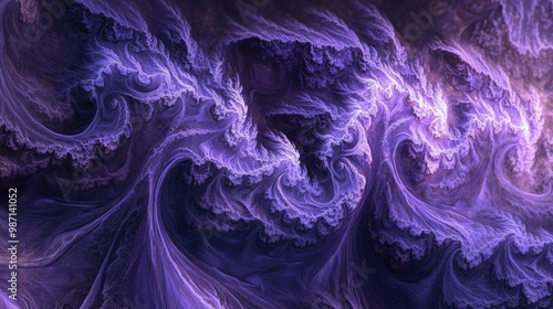 A detailed abstract fractal pattern in purple hues, with swirling, organic shapes creating a visually stunning, intricate design.