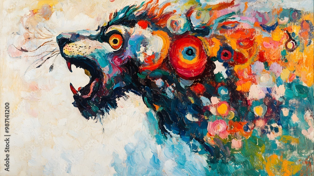 A Lion's Roar Captured in Kandinsky's Bold and Abstract Oil Painting Style art