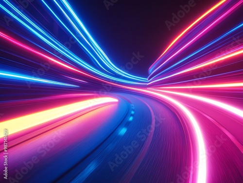 Modern abstract high-speed light effect. Abstract background with curved beams of light