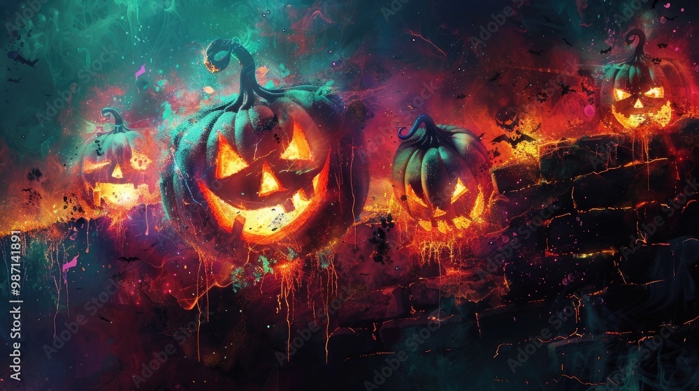 Eerie Glowing Jack o Lanterns Exploding in Dramatic Halloween Landscape with Smoke Fire and Supernatural Vibes Spooky Creepy and Surreal Digital for Horror Thriller or Halloween Themed Designs Eerie Glowing Jack o Lanterns Exploding in Dramatic Halloween Landscape with Smoke Fire and Supernatural Vibes Spooky Creepy and Surreal Digital for Horror Thriller or Halloween Themed Designs