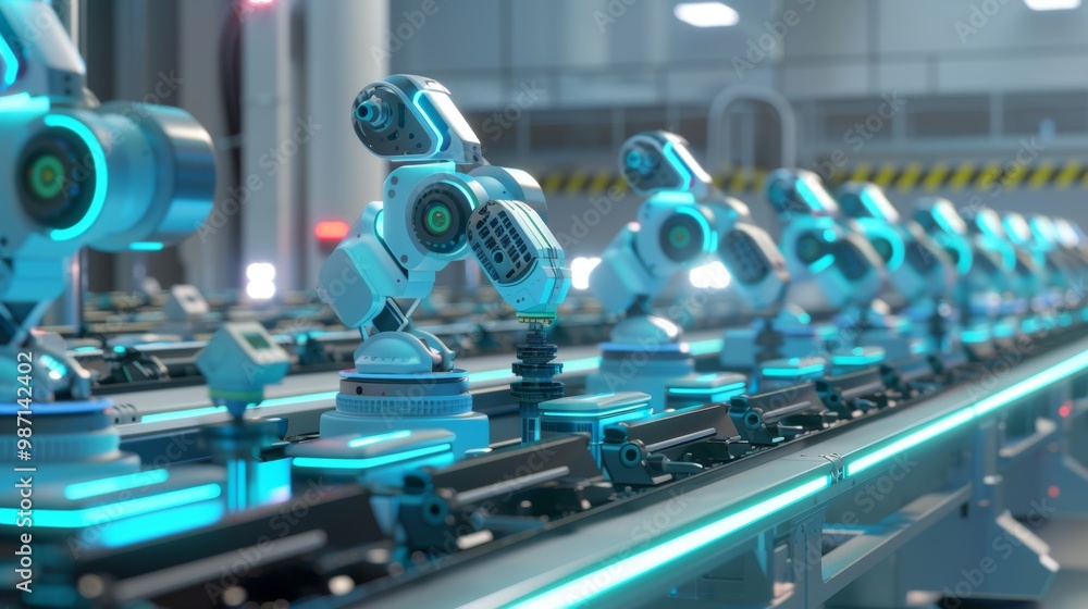 Robotic Assembly Line with Futuristic Industrial Machinery and Automation Technology Robotic Assembly Line with Futuristic Industrial Machinery and Automation Technology