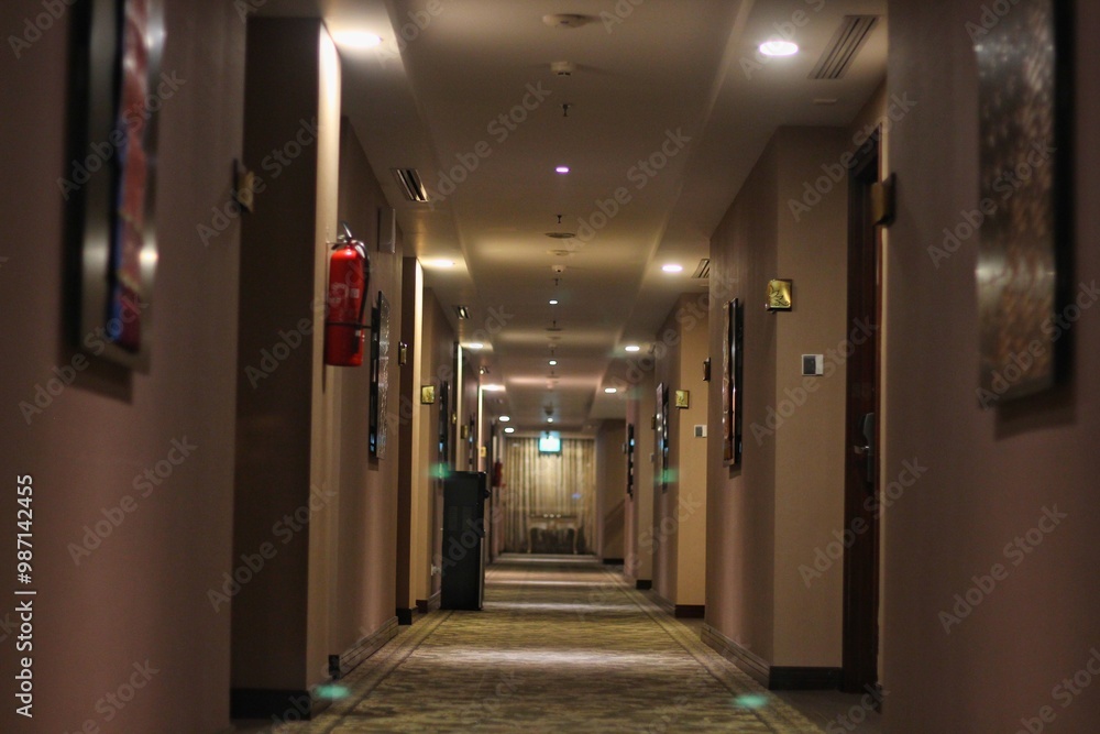 Warmth of luxurious ambiance in the hallway. Illuminated by soft lighting, interior exudes elegance and comfort. Warmth of luxurious ambiance in the hallway. Illuminated by soft lighting, interior exudes elegance and comfort.