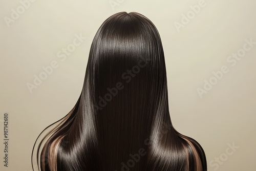 A woman with long, silky, and smooth dark hair seen from the back, showcasing the shine and health of her hair.