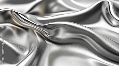 Abstract Silver Fabric with Draped, Wavy Texture