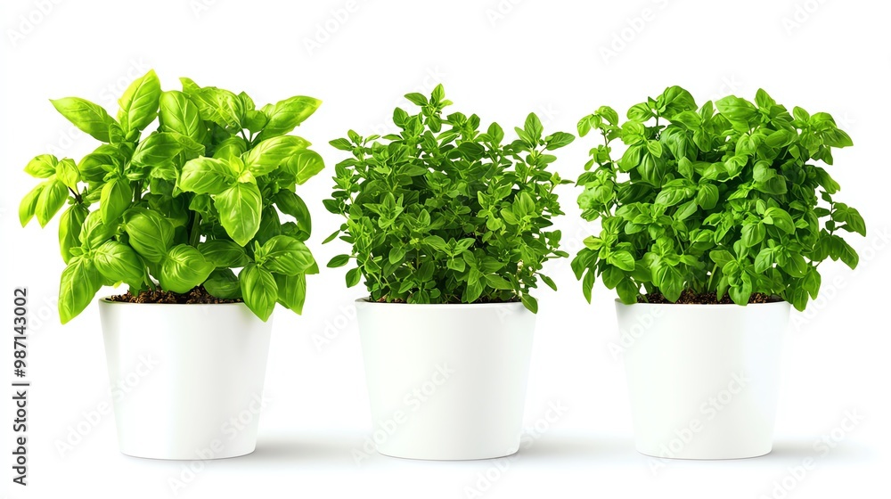 A group of potted herbs including mint, basil, and thyme, handdrawn style, vibrant greens, isolated on white background A group of potted herbs including mint, basil, and thyme, handdrawn style, vibrant greens, isolated on white background
