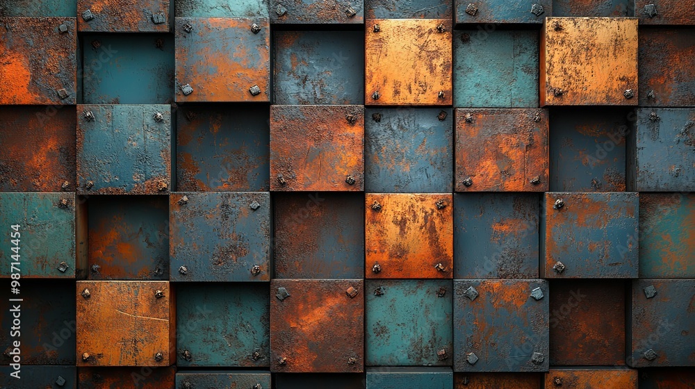 Rusty Metal Squares Pattern with Geometric Arrangement Rusty Metal Squares Pattern with Geometric Arrangement