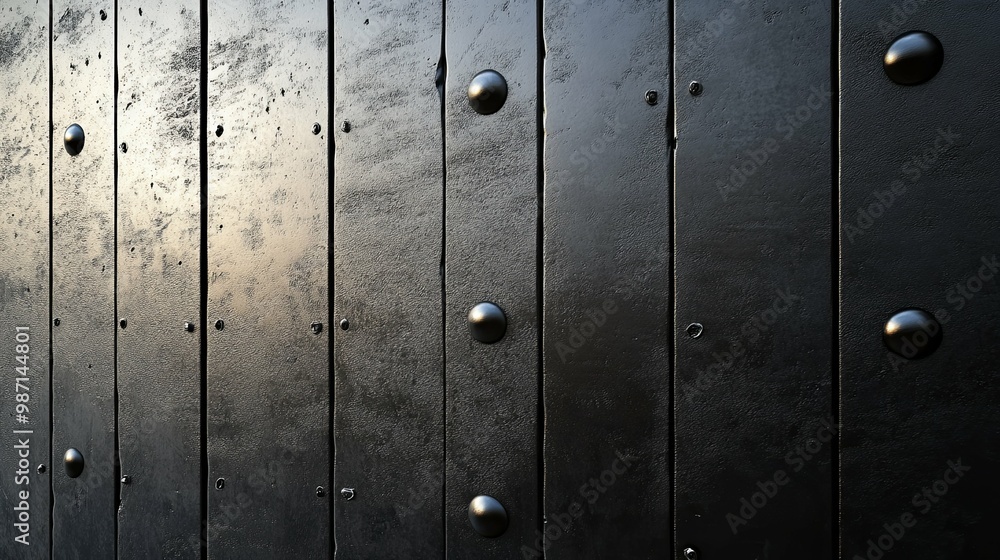 Fototapeta premium Black Wooden Door with Metal Studs