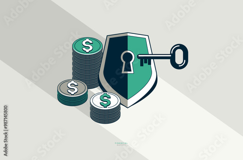 Shield with coins stack vec...