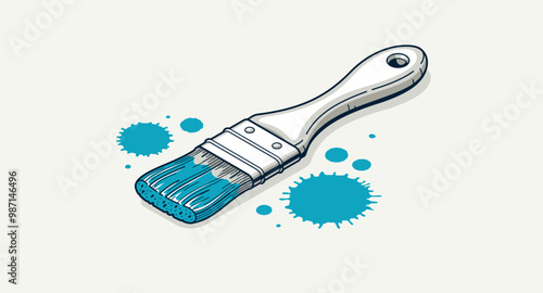 Artist decorator concept, 3D vector brush and splatters metaphor of interior decoration, or facade exterior art mural, interior designer work.