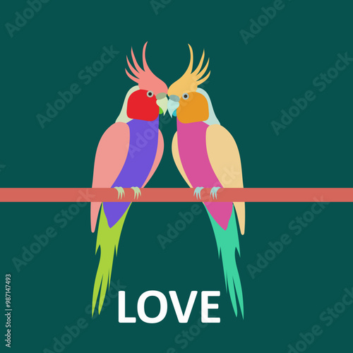 Love couple parrots. Vector illustration of a couple of love parrots.