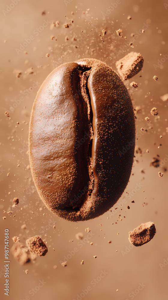 Flying coffee bean with bursting aroma Flying coffee bean with bursting aroma