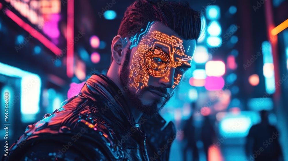 Cyberpunk Man in City Cyberpunk Man in City