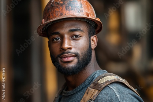 Portrait of a Construction Worker in His Safety Helmet