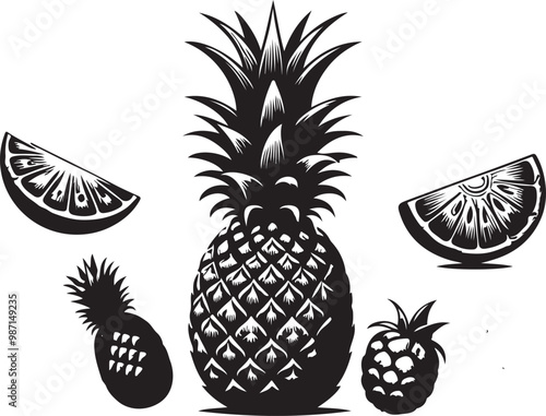 A simple, stylish set of pineapple silhouette vectors with crisp outlines, ideal for tropical-inspired artwork and modern design projects.