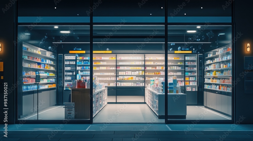 Fototapeta premium Pharmacy Store Front at Night