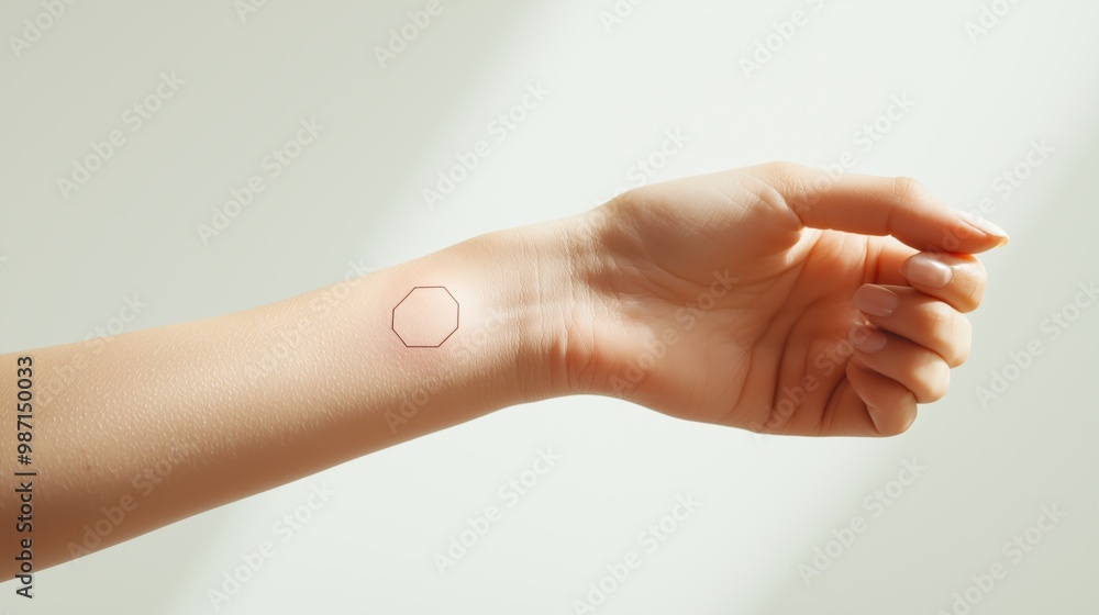 Minimal Hexagon Tattoo on Hand - Macro Close-Up Minimal Hexagon Tattoo on Hand - Macro Close-Up