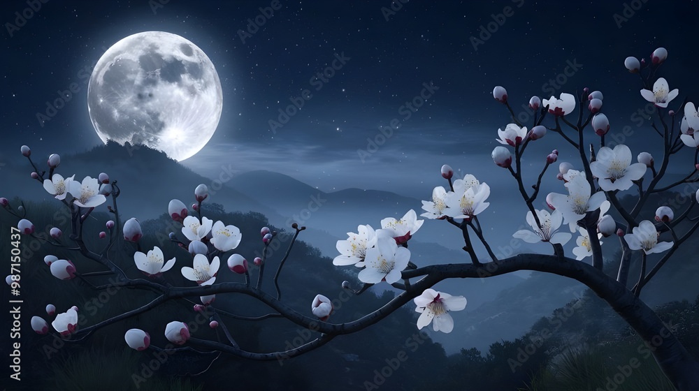cherry blossom and moon cherry blossom and moon