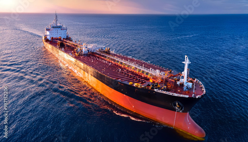 A crude oil tanker is a merchant ship specifically designed for carrying chemical products. photo