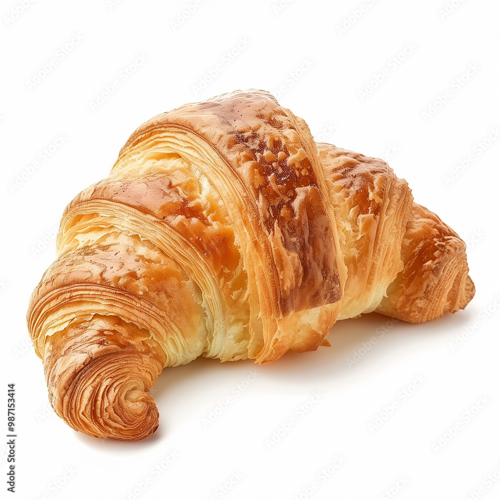 Freshly made croissant on a white background.