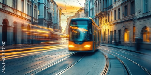 tram moving through a European city 