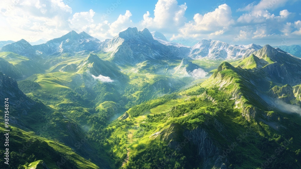 Naklejka premium Mountain Landscape with Lush Greenery